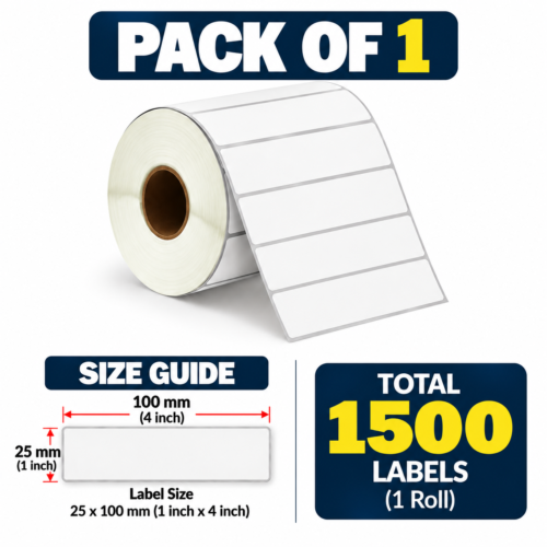 DT Barcode Label Roll 100 x 25 mm (4 x 1 Inch) – 1500 Labels