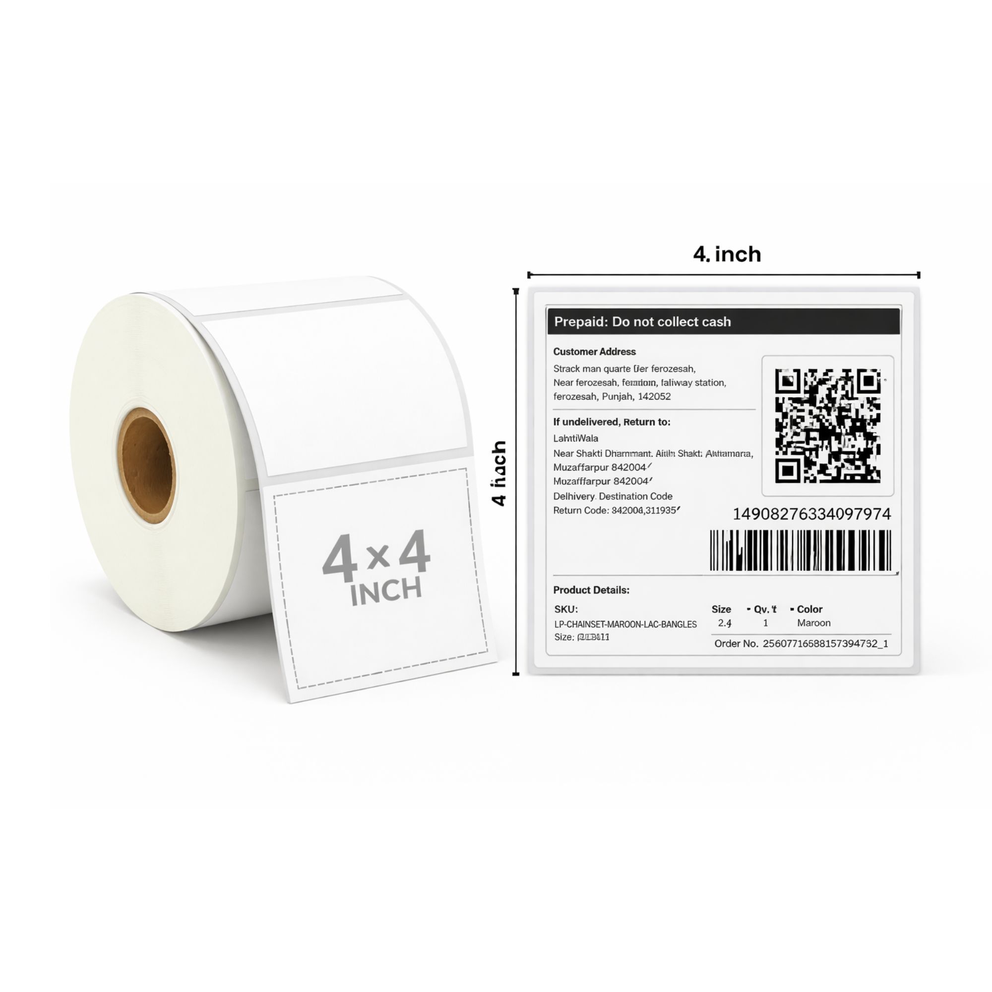 4x4-(400) Direct Thermal Shipping Labels Roll – 400 Labels | Premium DT Roll for Thermal Printers | Strong Adhesive, Waterproof, Fade-Resistant | Compatible with Amazon, Flipkart, Meesho, Delhivery, Bluedart, FedEx
