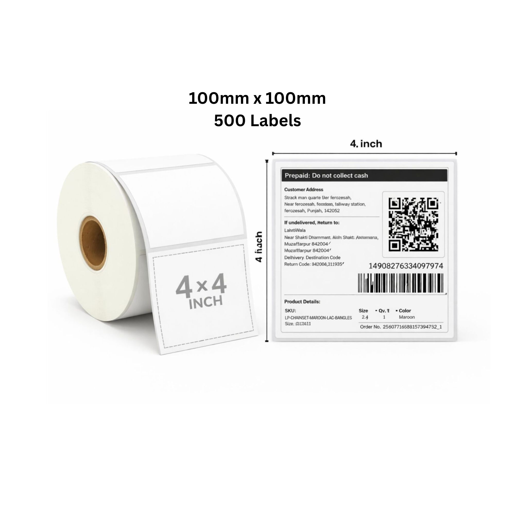 4x4-(500) Direct Thermal Shipping Labels Roll – 500 Labels | Premium DT Roll for Thermal Printers | Strong Adhesive, Waterproof, Fade-Resistant | Compatible with Amazon, Flipkart, Meesho, Delhivery, Bluedart, FedEx (Copy)