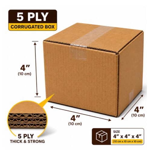 Protect your products with the MarkRTD 5 Ply Corrugated Box (4 x 4 x 4 Inch), designed for secure packaging and safe delivery. Made from high-quality corrugated board, this box offers excellent strength and durability, making it ideal for ecommerce sellers, courier shipments, warehousing, and general packaging needs. Its compact size is perfect for shipping small products such as cosmetics, accessories, electronics, gifts, handmade items, and fragile goods. The 5-ply construction provides enhanced protection against compression, impact, and transit damage. Key Features: ✔ 5 Ply Heavy-Duty Corrugated Construction ✔ Size: 4 x 4 x 4 Inch (10 x 10 x 10 cm) ✔ Strong & Durable Brown Kraft Finish ✔ Ideal for Amazon, Flipkart, Meesho & D2C Sellers ✔ Suitable for Shipping, Storage & Packaging ✔ Lightweight Yet High Load-Bearing Capacity ✔ Eco-Friendly & Recyclable Material ✔ Easy to Assemble and Seal Applications: Ecommerce Packaging Courier & Logistics Shipping Retail Product Packaging Gift & Handmade Product Packing Warehouse Storage Keywords: 5 Ply Corrugated Box, 4x4x4 Inch Box, Ecommerce Packaging Box, Shipping Box, Brown Corrugated Carton, Amazon Packaging Box, Flipkart Packaging Material, Meesho Packaging Box, Courier Box, MarkRTD Packaging.