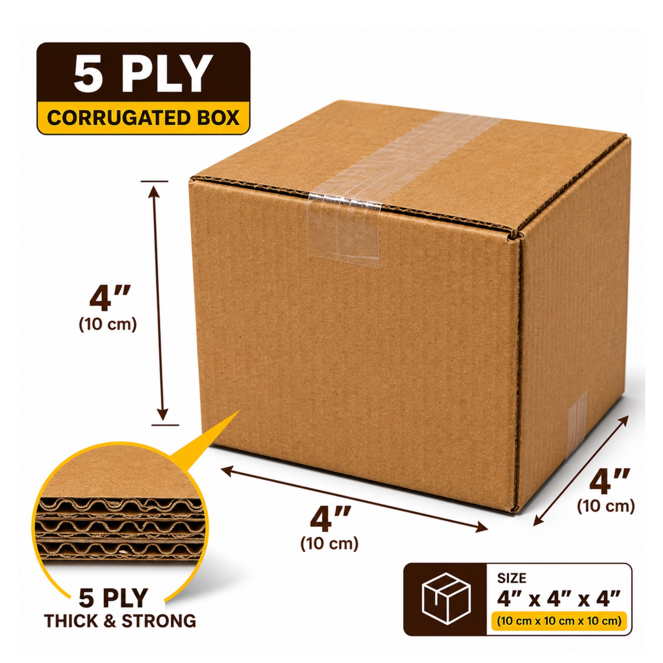 5 Ply Corrugated Box 4 x 4 x 4 Inch | Strong Shipping & Packaging Box for Ecommerce Sellers | MarkRTD