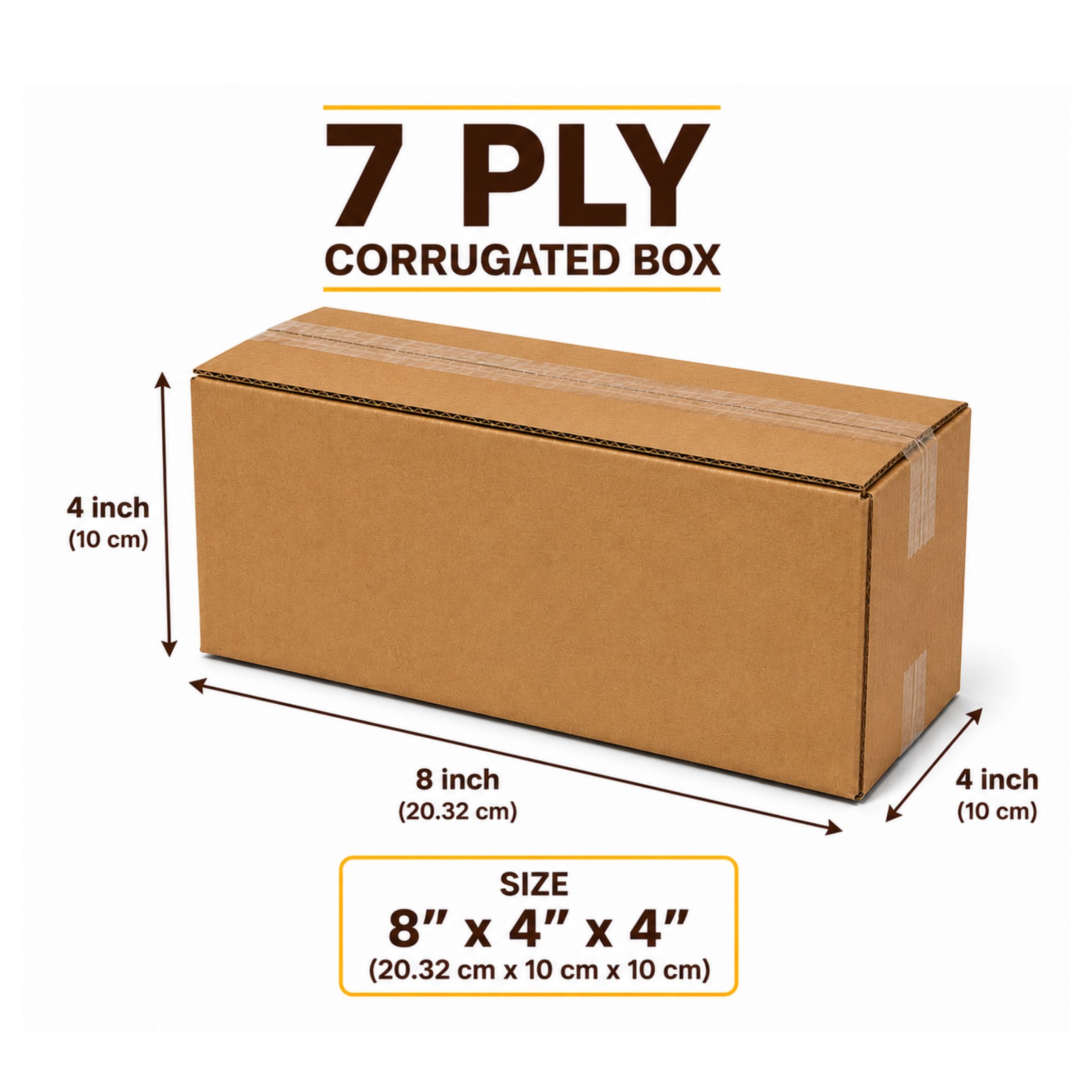 7 Ply Corrugated Box 8 x 4 x 4 inch | Heavy Duty Shipping Carton Box for Amazon, Flipkart & Meesho Packaging | Brown Kraft Box - Image 2