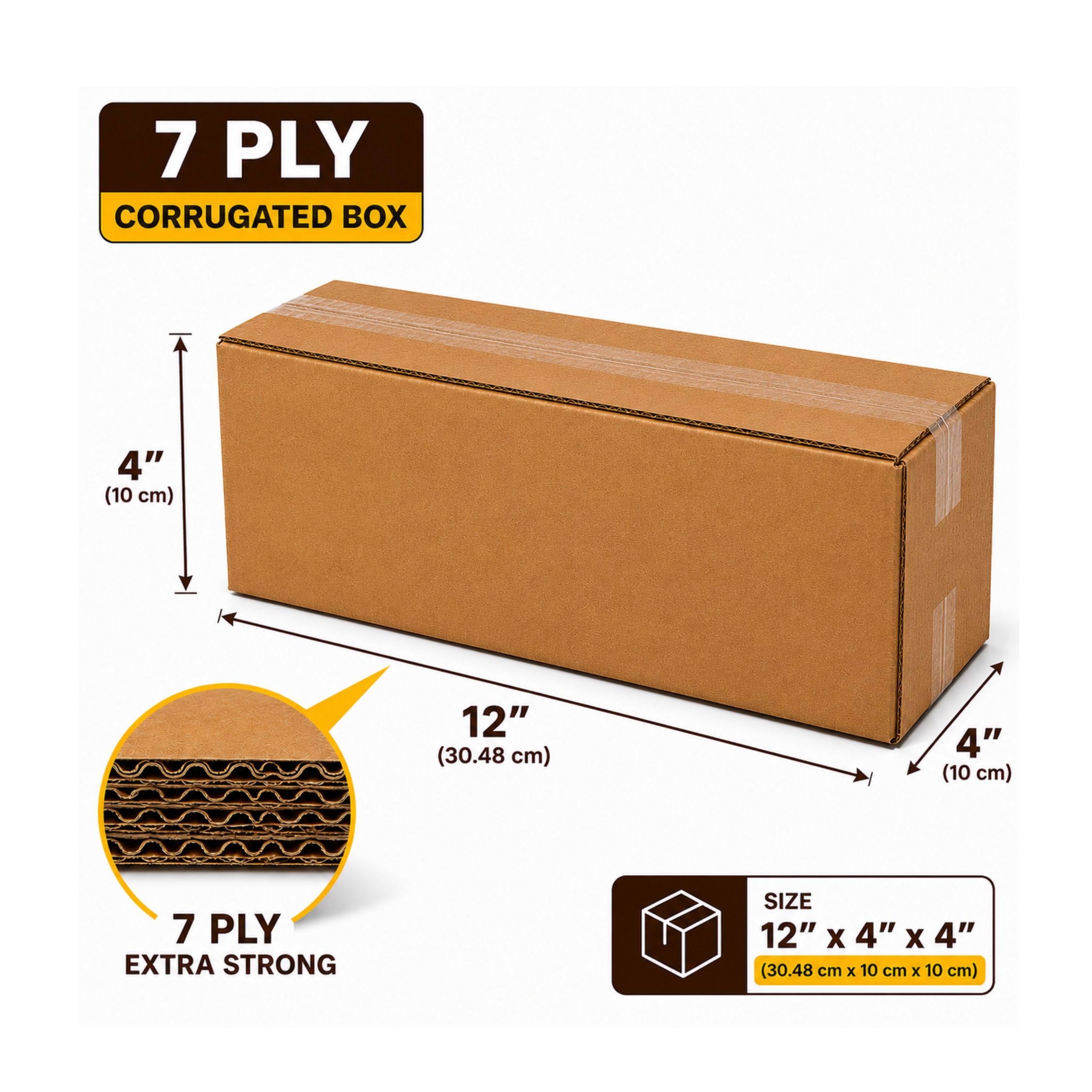 7 ply 12 x 4 x 4 inch corrugated box markrtd