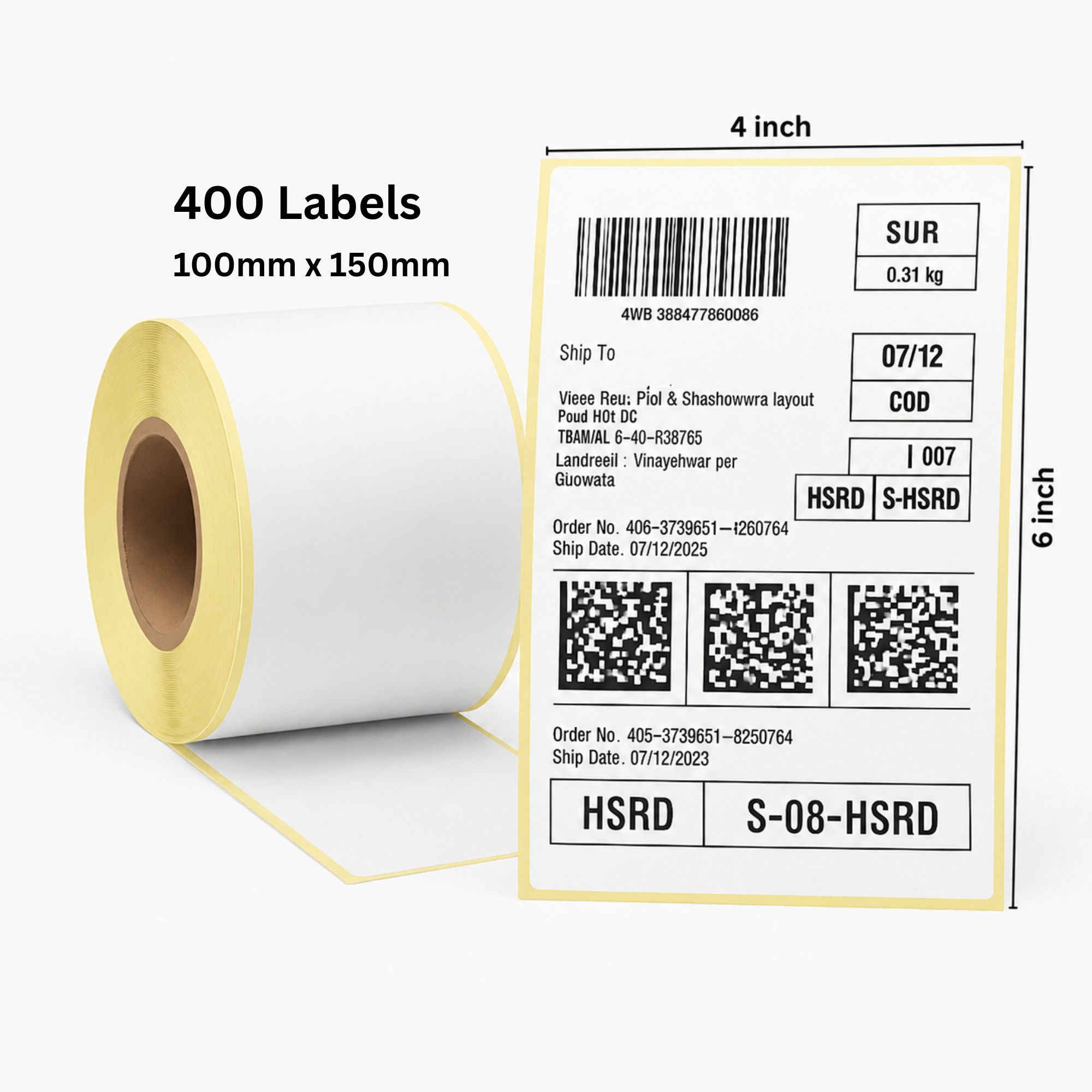4x6 Inch Direct Thermal Shipping Label Roll | Yellow Liner DT Roll for Amazon, Flipkart & Meesho | MarkRTD